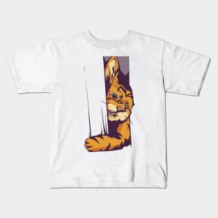 Cute Funny Cat Stuck in Door Opening - Animal Lover Kids T-Shirt